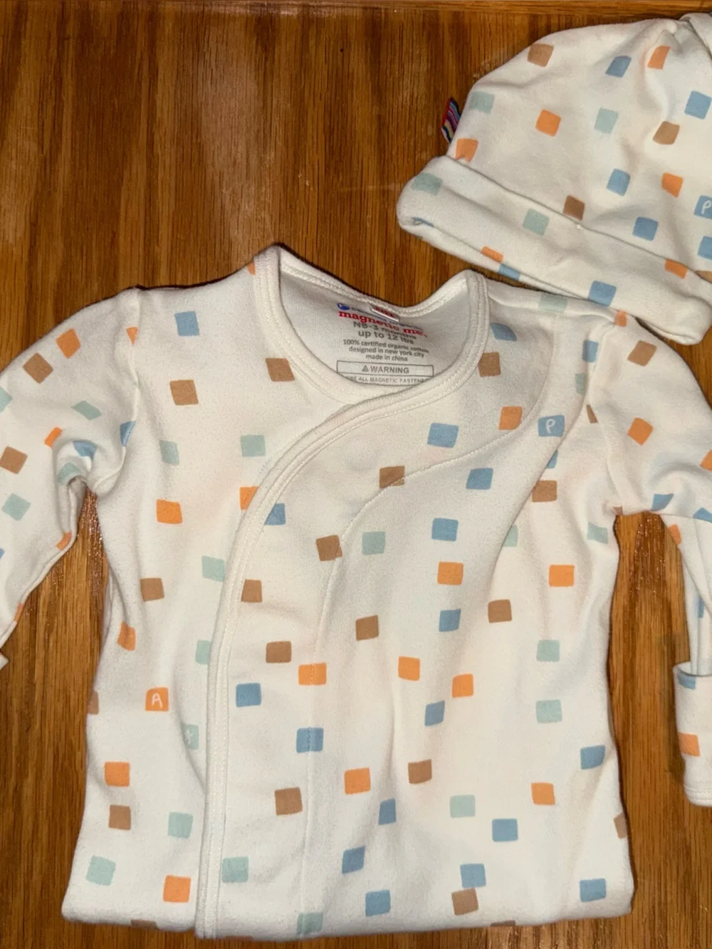 Magnetic Me White Baby Onesie with Multicolored Square Print